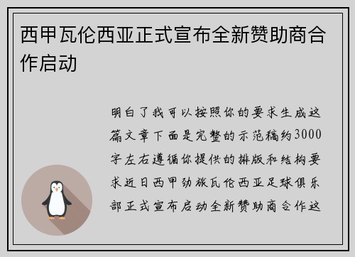 西甲瓦伦西亚正式宣布全新赞助商合作启动